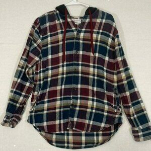 Pacsun Flannel Hoodie with Pockets, Plaid, Cotton, Medium